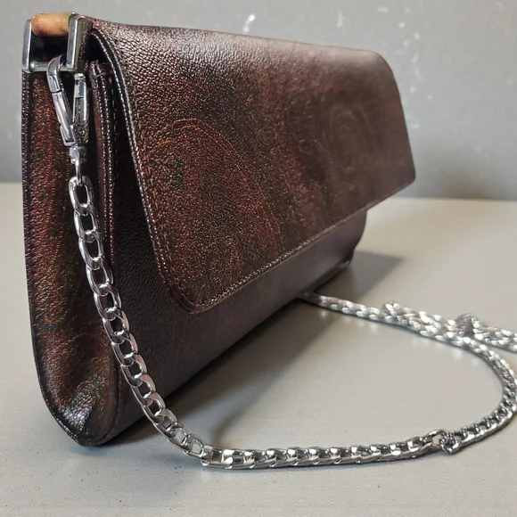 Etro Patterned Brown Clutch with Silver Chain - Picture 3 of 9